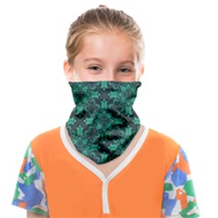 Green Damask Pattern Vintage Floral Pattern, Green Vintage Face Covering Bandana (kids)