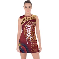 Holiday, Chinese New Year, Year Of The Tiger Lace Up Front Bodycon Dress