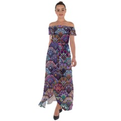 Texture, Pattern, Abstract Off Shoulder Open Front Chiffon Dress