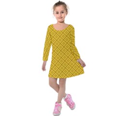 Yellow Floral Pattern Vintage Pattern, Yellow Background Kids  Long Sleeve Velvet Dress by nateshop