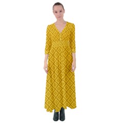 Yellow Floral Pattern Vintage Pattern, Yellow Background Button Up Maxi Dress