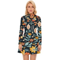 Bohemian Flowers 1 Long Sleeve Velour Longline Dress