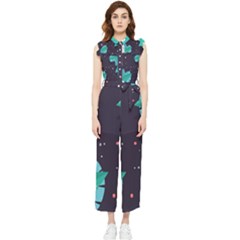 Leaves Flowers Border Frame Floral Women s Frill Top Chiffon Jumpsuit by Grandong