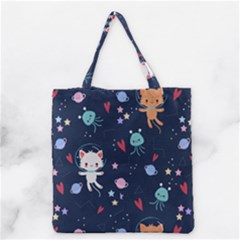 Cute Astronaut Cat With Star Galaxy Elements Seamless Pattern Grocery Tote Bag by Grandong