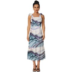 Marble Abstract White Pink Dark Tie-strap Tiered Midi Chiffon Dress by Grandong