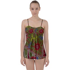 Authentic Aboriginal Art - Connections Babydoll Tankini Set by hogartharts
