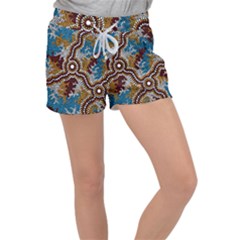 Authentic Aboriginal Art - Wetland Dreaming Women s Velour Lounge Shorts by hogartharts