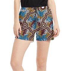 Authentic Aboriginal Art - Wetland Dreaming Women s Runner Shorts by hogartharts