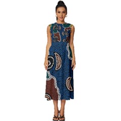 Authentic Aboriginal Art - Riverside Dreaming Sleeveless Round Neck Midi Dress by hogartharts