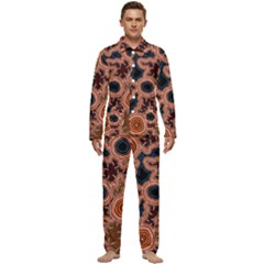 Authentic Aboriginal Art - Pathways Men s Long Sleeve Velvet Pocket Pajamas Set by hogartharts