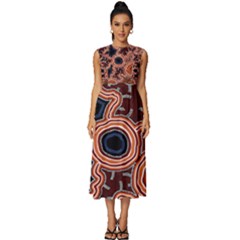 Authentic Aboriginal Art - Pathways Sleeveless Round Neck Midi Dress by hogartharts