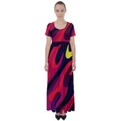 Abstract Fire Flames Grunge Art, Creative High Waist Short Sleeve Maxi Dress