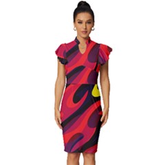 Abstract Fire Flames Grunge Art, Creative Vintage Frill Sleeve V-neck Bodycon Dress by nateshop