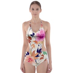 Abstract Floral Background Cut-out One Piece Swimsuit by nateshop