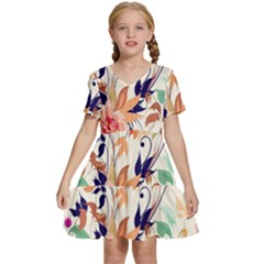 Abstract Floral Background Kids  Short Sleeve Tiered Mini Dress