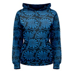 Blue Floral Pattern Floral Greek Ornaments Women s Pullover Hoodie by nateshop