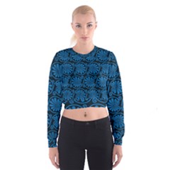 Blue Floral Pattern Floral Greek Ornaments Cropped Sweatshirt