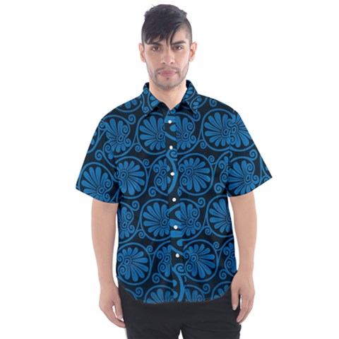 Blue Floral Pattern Floral Greek Ornaments Men s Short Sleeve Shirt by nateshop