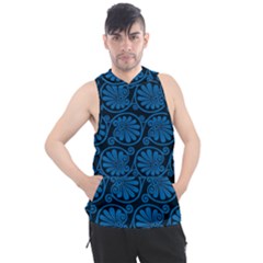 Blue Floral Pattern Floral Greek Ornaments Men s Sleeveless Hoodie by nateshop