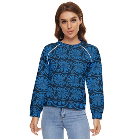 Blue Floral Pattern Floral Greek Ornaments Women s Long Sleeve Raglan T-shirt by nateshop