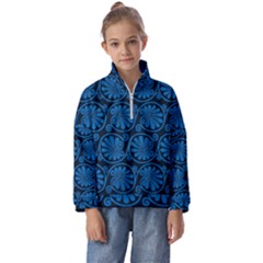 Blue Floral Pattern Floral Greek Ornaments Kids  Half Zip Hoodie by nateshop