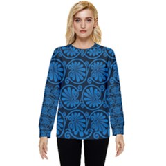 Blue Floral Pattern Floral Greek Ornaments Hidden Pocket Sweatshirt by nateshop