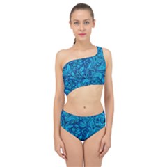 Blue Floral Pattern Texture, Floral Ornaments Texture Spliced Up Two Piece Swimsuit by nateshop