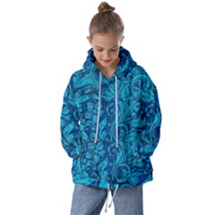 Blue Floral Pattern Texture, Floral Ornaments Texture Kids  Oversized Hoodie by nateshop