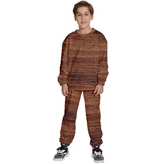 Brown Wooden Texture Kids  Sweatshirt Set by nateshop