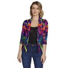 Colorful Floral Patterns, Abstract Floral Background Women s Draped Front 3/4 Sleeve Shawl Collar Jacket