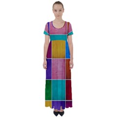 Colorful Squares, Abstract, Art, Background High Waist Short Sleeve Maxi Dress