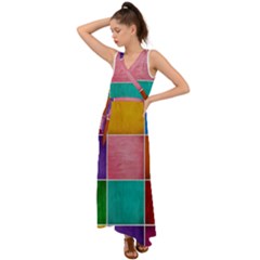 Colorful Squares, Abstract, Art, Background V-neck Chiffon Maxi Dress