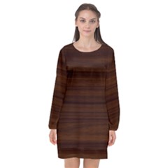 Dark Brown Wood Texture, Cherry Wood Texture, Wooden Long Sleeve Chiffon Shift Dress  by nateshop