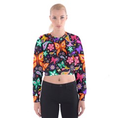 Floral Butterflies Cropped Sweatshirt by nateshop