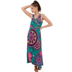 Floral Pattern, Abstract, Colorful, Flow V-neck Chiffon Maxi Dress