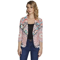 Flowers Pattern, Abstract, Art, Colorful Women s One-button 3/4 Sleeve Short Jacket by nateshop