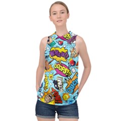 Graffiti Word Seamless Pattern High Neck Satin Top by Bedest