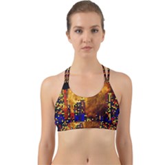 Skyline Frankfurt Abstract Moon Back Web Sports Bra by Cemarart