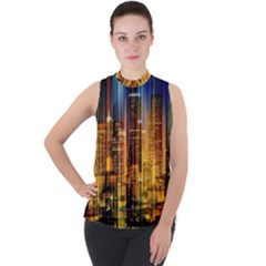Skyline Light Rays Gloss Upgrade Mock Neck Chiffon Sleeveless Top by Cemarart