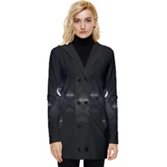 Black Cat Face Button Up Hooded Coat 