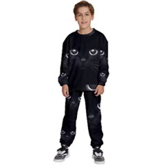 Black Cat Face Kids  Sweatshirt Set by Cemarart