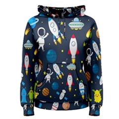 Big Set Cute Astronauts Space Planets Stars Aliens Rockets Ufo Constellations Satellite Moon Rover Women s Pullover Hoodie by Cemarart