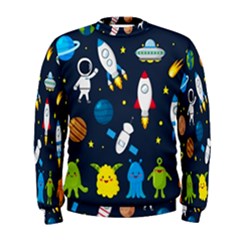 Big Set Cute Astronauts Space Planets Stars Aliens Rockets Ufo Constellations Satellite Moon Rover Men s Sweatshirt by Cemarart