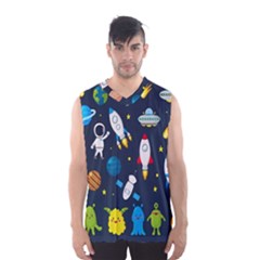 Big Set Cute Astronauts Space Planets Stars Aliens Rockets Ufo Constellations Satellite Moon Rover Men s Basketball Tank Top by Cemarart