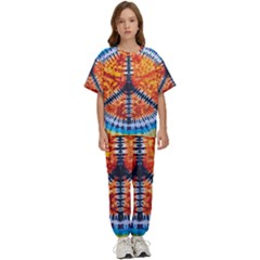 Tie Dye Peace Sign Kids  T-shirt And Pants Sports Set by Cemarart