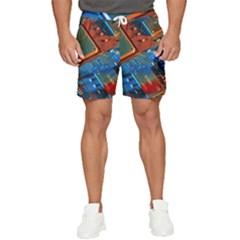 Gray Circuit Board Electronics Electronic Components Microprocessor Men s Runner Shorts by Cemarart