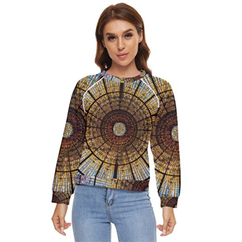 Barcelona Stained Glass Window Women s Long Sleeve Raglan T-shirt by Cemarart