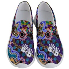 Authentic Aboriginal Art - Discovering Your Dreams Men s Lightweight Slip Ons by hogartharts