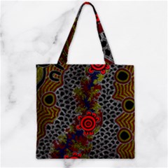 Authentic Aboriginal Art - Gathering 2 Zipper Grocery Tote Bag