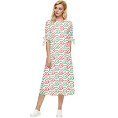 Background Pattern Leaves Texture Bow Sleeve Chiffon Midi Dress